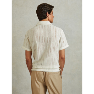 REISS PARADISE Cotton Crochet Cuban Collar Shirt